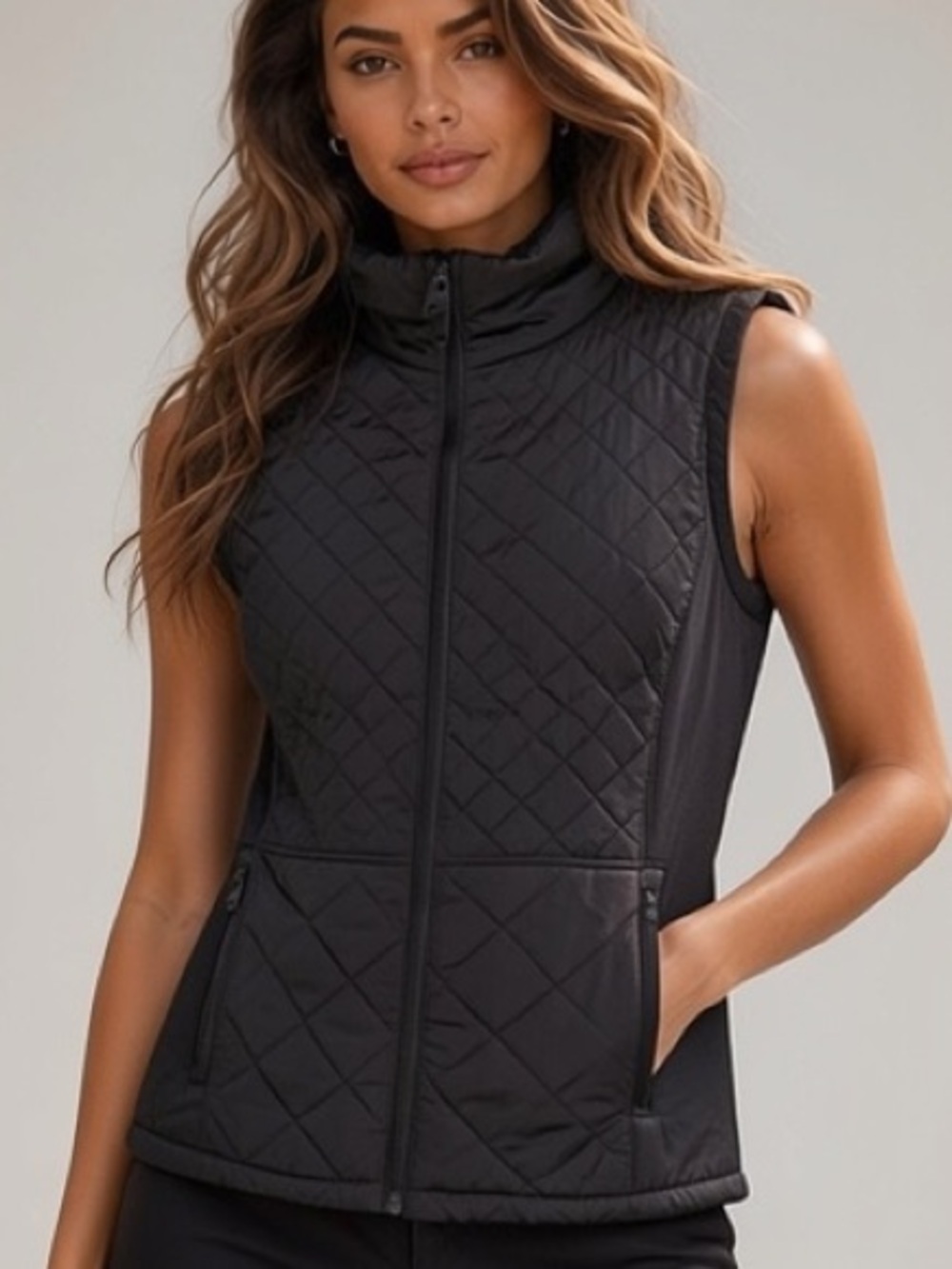 Andrew Marc Black Quilted Vest with Stand Collar